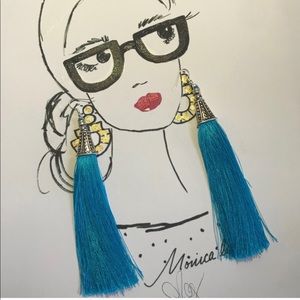 Women’s earrings silk blue tassels hand crafted